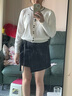 尚都比拉優(yōu)雅通勤圓領(lǐng)針織衫女秋季撞色蝴蝶結彈力長(cháng)袖毛衣溫柔開(kāi)衫上衣 曬單實(shí)拍圖