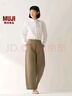 無印良品（MUJI）女式 絲光斜紋 桶型寬版褲 褲子女款25年秋季女裝 BE1TEC5A 深米色 M （160/66A） 曬單實拍圖