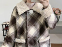 謎秀羊羔毛拼接格子翻領(lǐng)毛呢外套女2026冬季中長(cháng)款夾棉加厚呢大衣 杏咖格 厚款 M 曬單實(shí)拍圖