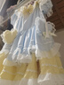 夢(mèng)動(dòng)甜美Lolita裙洛麗塔重工撞色拼接蕾絲蓬蓬連衣裙蝴蝶結圍裙兩件套 藍黃色長(cháng)袖+【全套配飾】+飛機盒 M 【建議90斤-110斤】 曬單實(shí)拍圖