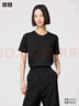 優(yōu)衣庫女裝SUPIMA COTTON圓領(lǐng)T恤短袖打底內搭474408 09 黑色 M /160/84A 曬單實(shí)拍圖