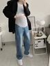 ARTFULMOM英國孕婦牛仔褲春秋款外穿2025新款寬松托腹垂感長(cháng)褲拖地直筒闊褲 復古藍加絨款【適合0°到-15°】 L 曬單實(shí)拍圖