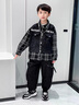 G.DUCKKIDS男童秋裝套裝2025新款痞帥中小兒童外套春秋款帥氣小男孩寶寶上衣 黑色春秋款格子套裝/H-83 100 建議身高100CM 曬單實(shí)拍圖