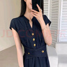 連衣裙女2025夏新款收腰顯瘦氣質(zhì)通勤長(cháng)裙子D1833 深藍色 2XL 【130-145斤】 曬單實(shí)拍圖
