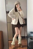 歌芭杉（GEBASHAN）品牌女裝小香風(fēng)立領(lǐng)仿水貂毛絨環(huán)保皮草女冬季新款高級感毛毛外套 奶油白 S 曬單實(shí)拍圖