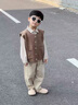 G.DUCKKIDS童裝男童套裝春秋季一歲寶寶衣服兒童春裝學(xué)院風(fēng)三件套2幼兒服裝 米色-口袋熊 90 cm建議身高85-95cm 曬單實(shí)拍圖