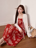 藍語(yǔ)法式度假風(fēng)印花吊帶連衣裙輕薄遮肉開(kāi)衫夏季漂亮套裝 紅色吊帶裙 現貨 2XL 【建議140-160斤】 曬單實(shí)拍圖