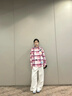 查爾斯桃心復古格子襯衫長(cháng)袖情侶休閑寬松透氣百搭城市風(fēng)外套 藍白格 M 曬單實(shí)拍圖