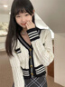 矜持范毛衣女小香風(fēng)麻花針織開(kāi)衫秋季2025新款v領(lǐng)感百搭修身短款外套 白色 M 建議95-110斤 曬單實(shí)拍圖