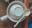 草莓陶瓷碗勺家用高顏值米飯碗少女心甜品碗釉下彩餐具套裝 【3件套】淺粉草莓手柄碗+碗+勺 曬單實拍圖
