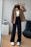 FitonTon西裝褲女2025秋季黑色窄版顯瘦感垂感休閑直筒闊腿褲子女 曬單實(shí)拍圖
