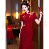 彈簧人（TANHUANGREN）旗袍敬酒服中式結婚訂婚顯瘦魚(yú)尾裙連衣裙禮服 紅色 M 曬單實(shí)拍圖