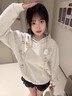 棉致加絨加厚刺繡連帽衛衣女秋冬季新款日系可愛(ài)小眾設計感慵懶風(fēng)外套 819白灰色【加絨高品質(zhì)】 L 100-120斤 曬單實(shí)拍圖
