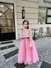 乖奇奇（ALERTCHYCHY）女童禮服公主裙花童婚禮小女孩主持人晚禮服鋼琴演出服長袖蓬蓬紗 粉色長款361-D2 130cm 曬單實拍圖