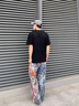 MAYBEYOND牛仔褲男女春秋季涂鴉褲子男潮流鴛鴦休閑長褲MN03深藍XL 曬單實拍圖