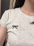啄木鳥正肩短袖t恤女圓領(lǐng)蝴蝶結(jié)刺繡夏季新款褶皺收腰半袖上衣 花灰 XL 曬單實(shí)拍圖