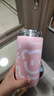 希諾（heenoor）兒童保溫杯女士卡通吸管杯大容量戶(hù)外便攜孕婦帶提繩環(huán)學(xué)生杯 粉紫夢(mèng)鄉 650ml 曬單實(shí)拍圖