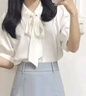 南木熊短袖白襯衫女職業(yè)正裝2025年夏季寬松休閑設計感垂感襯衣上衣 短袖L【110斤-120斤】 曬單實(shí)拍圖