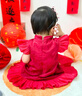 G.duck小黃鴨周歲女寶寶禮服春中國風唐裝紅色嬰兒旗袍衣服夏女童公主裙 紅色不含吊墜 均碼 80 曬單實拍圖