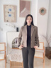 YINGBANI小西裝外套女2025春秋季新款高級感氣質(zhì)休閑百搭顯瘦毛呢西服上衣 單件咖色西裝 L （建議101-110斤） 曬單實(shí)拍圖