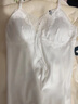 CGZK【100%桑蠶絲】睡衣女士夏新款性感蕾絲吊帶胸墊睡裙睡袍兩件套裝 白色（睡袍+睡裙） M （80-100斤） 曬單實(shí)拍圖
