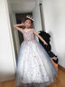 思妙星高定花童婚禮小女孩女童生日晚禮服主持人兒童公主裙鋼琴演出服夏 藍(lán)色長款 130 曬單實(shí)拍圖