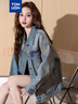 唐獅【TJ】高街復古女牛仔外套寬松韓版春季百搭翻領(lǐng)長(cháng)袖上衣外套 中藍 S 曬單實(shí)拍圖
