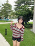 佐敘 長(zhǎng)袖t恤女 美式條紋露肩2025秋季設(shè)計(jì)感一字肩小眾寬松上衣辣 條紋 M 【建議90-105斤】 曬單實(shí)拍圖