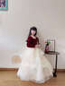 思妙星女童生日禮服高端婚紗公主裙兒童花童小女孩主持人鋼琴演奏演出服 紅色長(cháng)款 130 曬單實(shí)拍圖