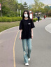 NASA GISS官方潮牌聯(lián)名t恤男夏季寬松休閑圓領(lǐng)百搭印花五分短袖 黑色 3XL  曬單實(shí)拍圖