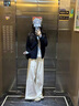 妃莉杋（FeiLiFan）休閑褲女裝套裝秋季新款2025秋裝學(xué)院小香風(fēng)穿搭針織上衣闊腿褲女 藍色假兩件上衣+褲子 M 曬單實(shí)拍圖