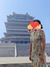 鷺青一原創(chuàng)【陸離】改良旗袍裙女夏萊賽爾棉復(fù)古油畫印花修身長裙 花色 S 拍照穿 曬單實(shí)拍圖