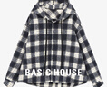 Basic House/百家好撞色格子外套秋季休閑連帽抽繩單排扣長(cháng)袖上衣 黑色 S 90-120斤 曬單實(shí)拍圖