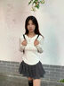 別語(yǔ)圓領(lǐng)打底衫女圓弧下擺春秋款長(cháng)袖t恤女內搭洋氣緊身上衣 白色 M 曬單實(shí)拍圖