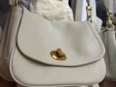 西木汀 沐年 牛皮單肩斜挎包時(shí)尚百搭小方包女高級感翻蓋包女包 米白色 曬單實(shí)拍圖