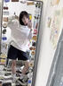 哈魯迪美式復古長(cháng)袖T恤女春秋新款寬松慵懶松弛感條紋休閑打底衫上衣女 灰白色 L （106-125斤） 曬單實(shí)拍圖