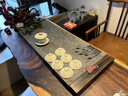 茗石齋老船木茶盤(pán)烏金石家用復古簡(jiǎn)約茶具套裝火燒石頭茶臺天然茶托茶幾 尺寸70*35*3CM（升級款） 曬單實(shí)拍圖