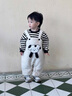 G.duck小黃鴨嬰兒衣服秋冬夾棉加厚背帶褲分體加絨套裝一歲男女寶寶冬裝 黑條紋 90cm 90碼建議1~2歲【 80-】cm 曬單實(shí)拍圖