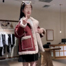 G.DUCKKIDS品牌童裝女童皮毛一體外套秋冬款兒童外穿衣服洋氣保暖外穿小香風(fēng) 安可拉紅色 120 cm 曬單實(shí)拍圖