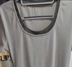 初語(yǔ)撞色假兩件拼接U領(lǐng)短袖連衣裙女2025夏季新款中長(cháng)裙子 淺灰杏  M  曬單實(shí)拍圖