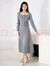 香影法式針織套裝裙女2025秋季新款方領(lǐng)上衣半身裙灰色一整套穿搭 淺灰 M 曬單實(shí)拍圖
