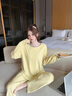 另約2026新款防凸點(diǎn)莫代爾棉質(zhì)睡衣女帶胸墊長(cháng)袖圓領(lǐng)套裝慵懶風(fēng)家居服 6528HU 黃色灰領(lǐng) M 曬單實(shí)拍圖