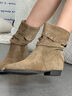 5+內增高短靴女2025秋冬季新款粗跟尖頭美拉德馬丁靴堆堆靴女靴子 卡其色 37 曬單實(shí)拍圖