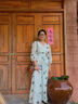 絲柏舍印花連衣裙2025春夏新款女裝V領(lǐng)七分袖高腰度假風(fēng)大擺裙 曬單實(shí)拍圖