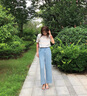 百圖betu女裝2025夏季新款牛仔褲九分喇叭褲顯瘦有型女褲褲子2504T77 牛仔色 S 曬單實(shí)拍圖