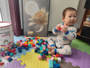 煦凜英國木頭積木拼裝益智嬰兒童玩具1-3-6歲男女實(shí)木大顆粒寶寶早教 100粒城市動(dòng)物數字字母（桶裝）+底板+收納袋 曬單實(shí)拍圖