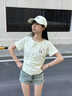 小野七天夏季女士t恤短袖小清新溫柔風(fēng)碎花可愛刺繡貓咪正肩T恤甜妹風(fēng)上衣 杏色 M 曬單實(shí)拍圖