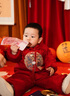 G.DUCKKIDS小黃鴨一周歲禮服男寶寶抓周衣服女?huà)雰喊偬鞚M(mǎn)月唐裝中國風(fēng)套裝 紅色三件套 73 尺碼建議3-6個(gè)月12-16斤 曬單實(shí)拍圖