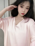 帕蘭朵夏季冰絲睡裙純色簡(jiǎn)約七分袖家居服2025新款薄款性感睡衣女 2535-米杏色睡裙 M 80-100斤 曬單實(shí)拍圖