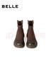 百麗（Belle）復古擦色時(shí)裝羊皮靴女2025冬新商場(chǎng)同款真皮粗跟短靴E5S1DDD5預售 啡色-絨里 36 曬單實(shí)拍圖